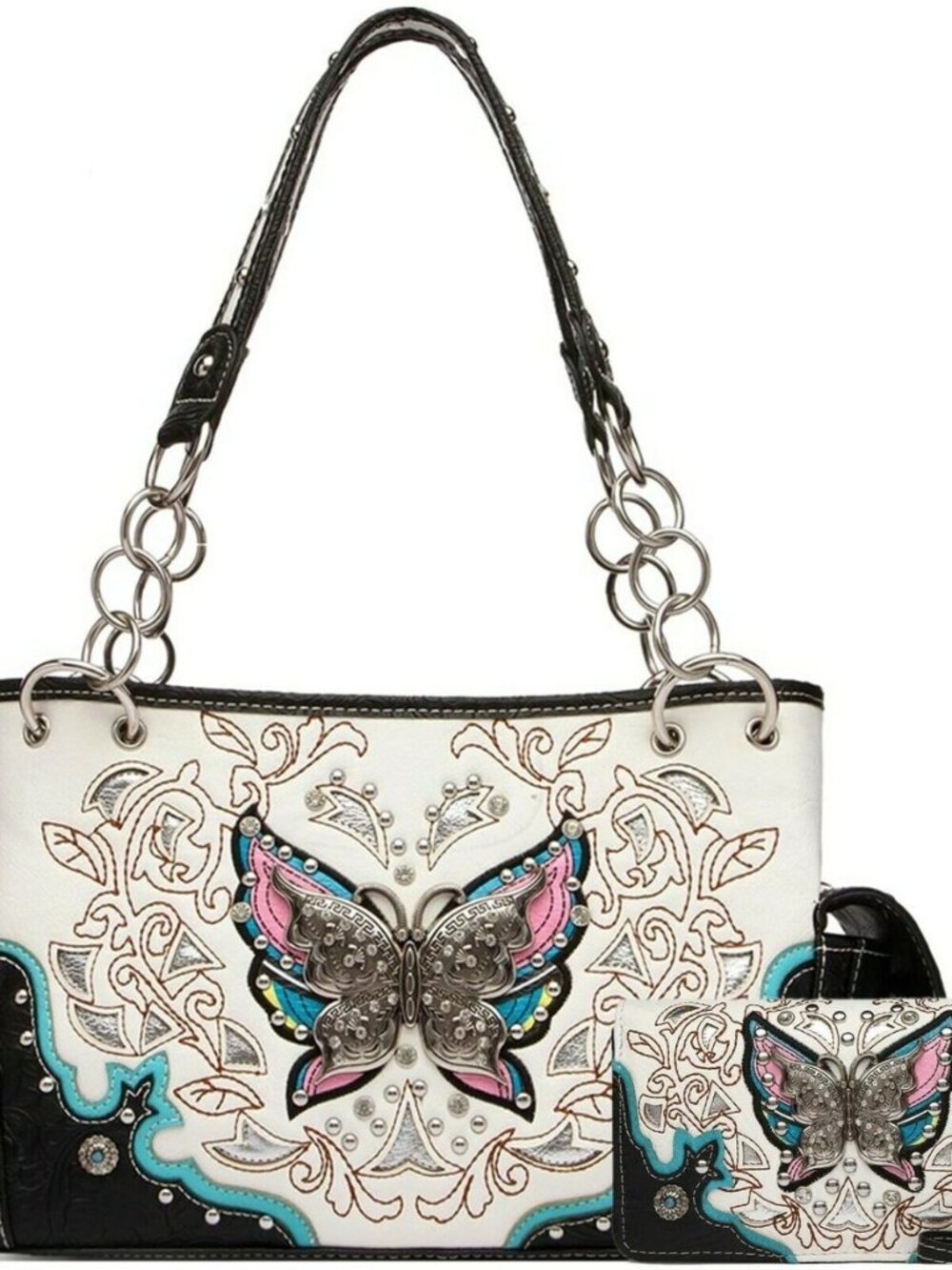 Western Trendy Western Butterfly Purse & Wallet Set for Women Shoulder Bag